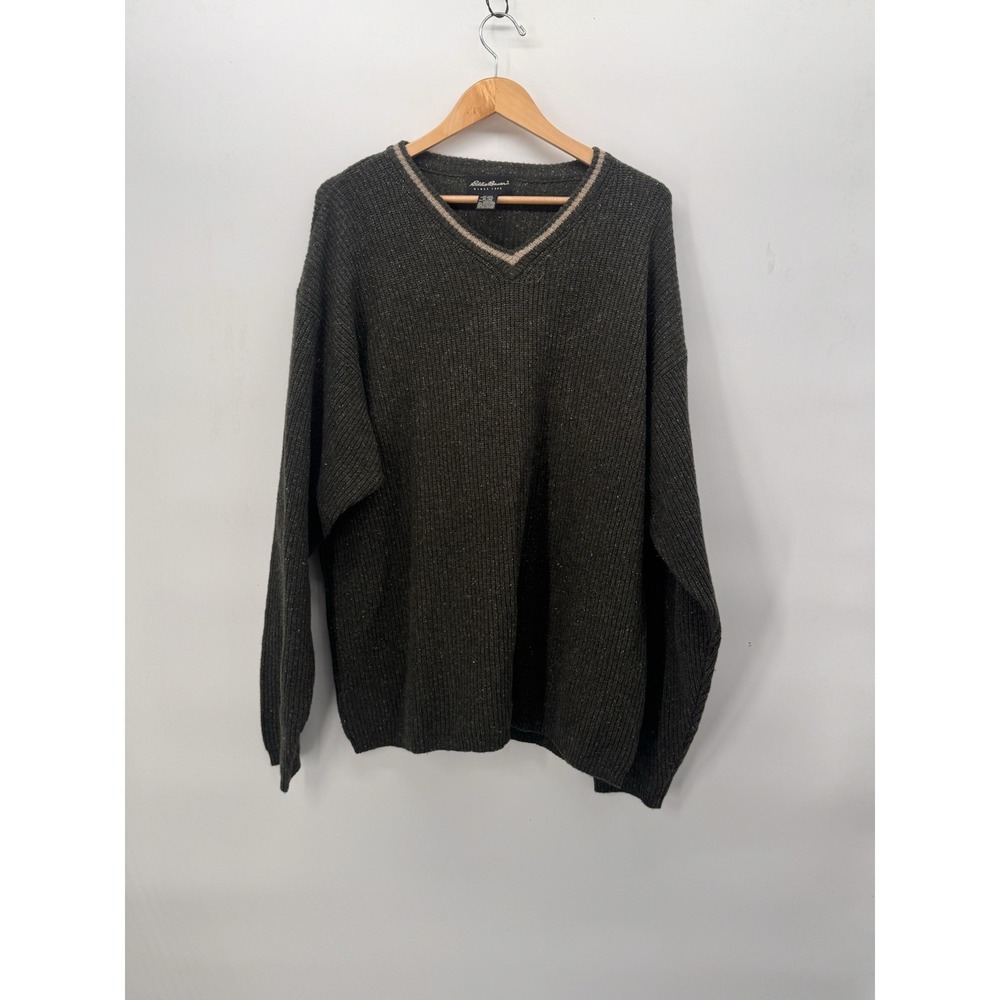 Vintage Eddie Bauer Lambs Wool Blend Ribbed Sweater Size XL Hunter Green Outdoor